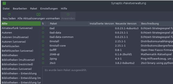 Paketverwaltung via Synaptic