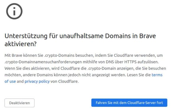 Unstoppable Domains nur via Cloudflare