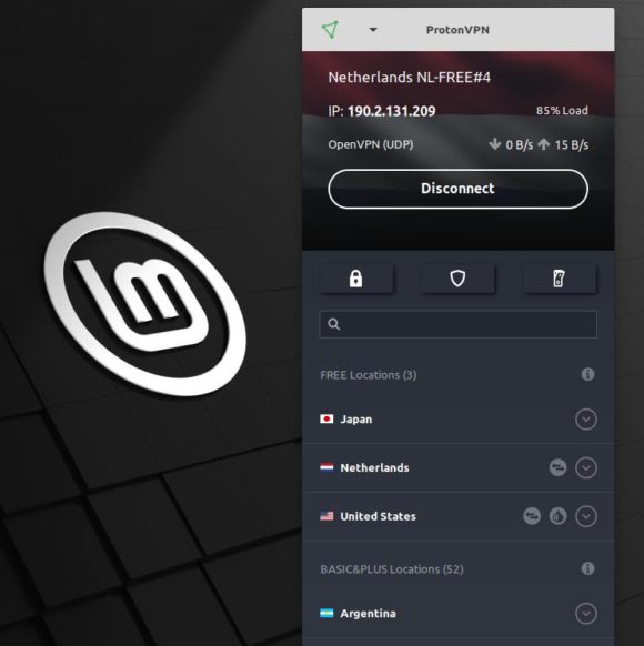 ProtonVPN FREE – mit einem Server in den Niederlanden verbunden