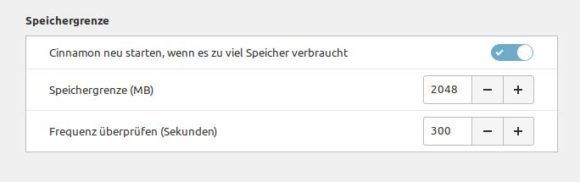 In den Systemeinstellungen die Speichergrenze für Cinnamon festlegen
