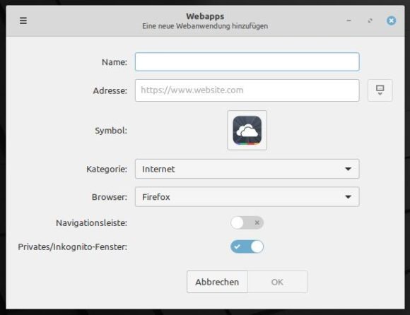 Webapp: Privates / Inkongito-Fenster