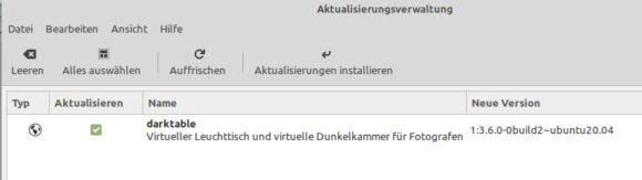 Darktable 3.6.0 über die Aktualisierungsverwaltung