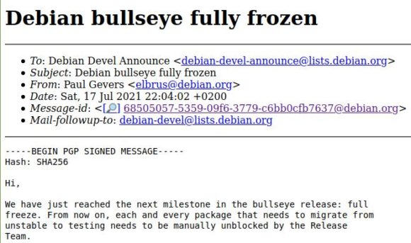 Debian 11 Bullseye – Full Freeze