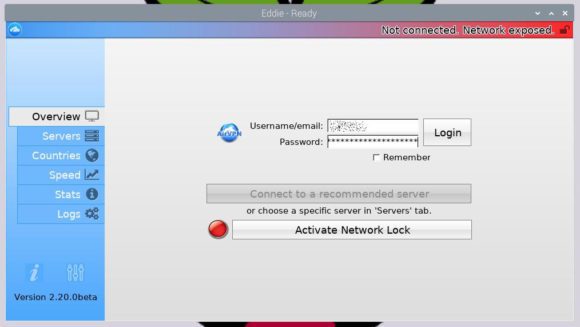 Nach der Installation von Eddie auf dem Raspberry Pi darfst Du Dich bei AirVPN anmelden