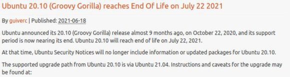Die Unterstützung für Ubuntu 20.10 Groovy Gorilla endet heute