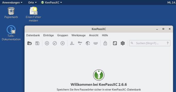 KeePassXC 2.6.6 lässt sich mit Tails 4.20 nutzen, weil es ein AppImage gibt