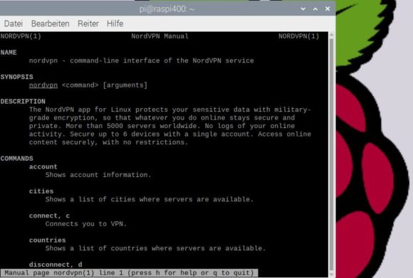 Das Handbuch aufrufen: man nordvpn