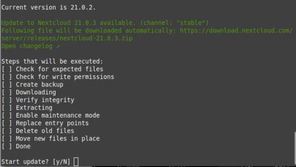 Nextcloud 21.0.3 wird eingespielt