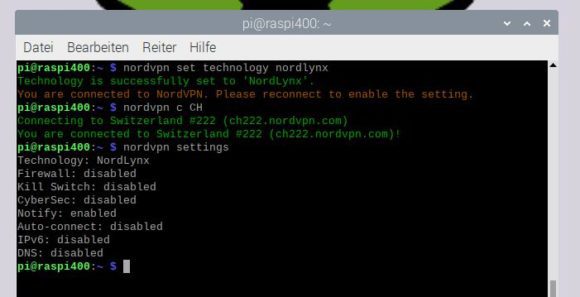 Mein Raspberry Pi VPN auf NordLynx / WireGuard umgestellt und mit der Schweiz verbunden