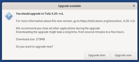 Tails 4.10 RC1 – es darf aktualisiert werden