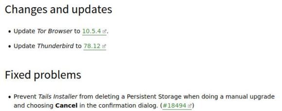 Das Changelog von Tails 4.21 ist ziemlich übersichtlich