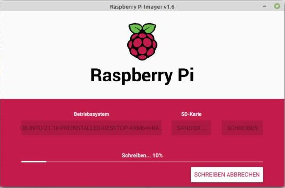 Ubuntu 21.10 Impish Indri auf microSD-Karte schreiben