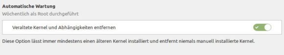 Mit der automatsichen Wartung kannst Du alte Linux-Kernel entfernen lassen und Platz sparen