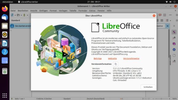 LibreOffice 7.2 ist mit an Bord
