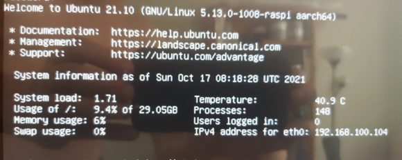 Ubuntu 21.10 Impish Indri Server läuft tadellos