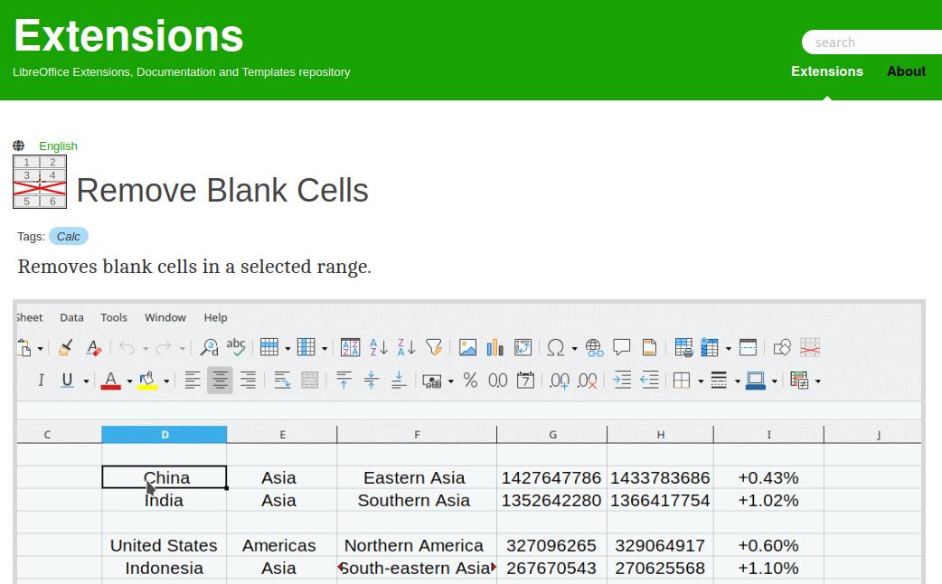 LibreOffice Extension leere Zellen in Calc entfernen
