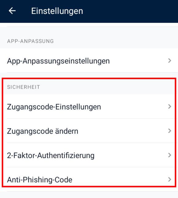 Einstellungen > Sicherheit