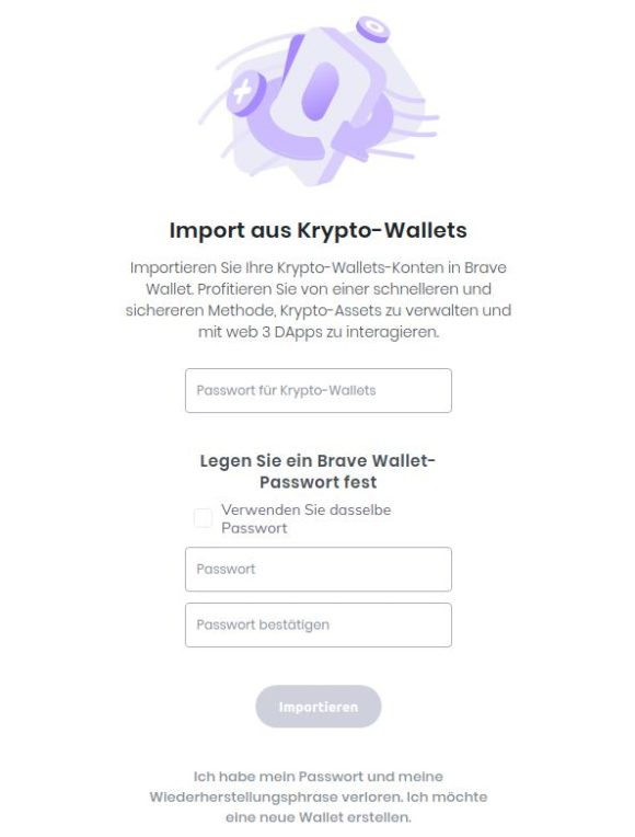 Alte Wallet importieren oder neue Wallet anlegen …