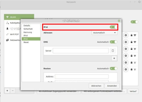 IPv6 via Netzwerk-GUI unter Linux deaktivieren