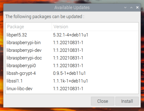 Eine Liste mit verfügbaren Updates für Raspberry Pi OS Buster (Quelle: raspberrypi.com)