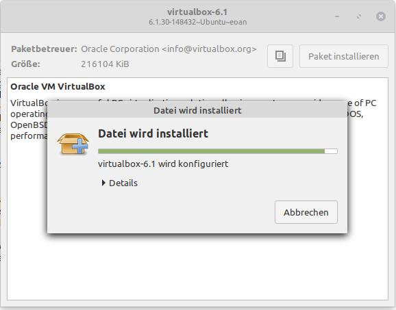 Ich habe gerade VirtualBox 6.1.30 installiert