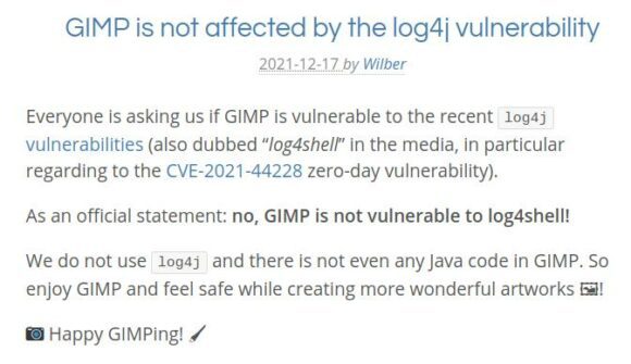 GIMP ist nicht von log4j betroffen