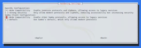 Samba in Kali Linux 2021.4 auf Wide Compatibility eingestellt (Quelle: kali.org)