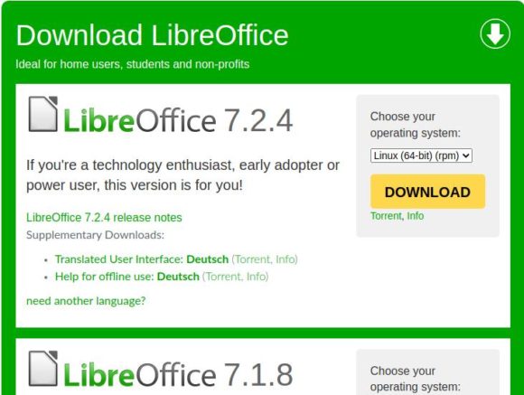 LibreOffice 7.2.4 und 7.1.8 sind verfügbar