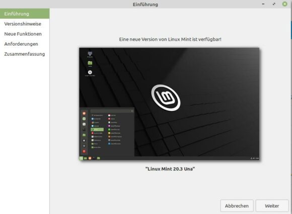 Upgrade auf Linux Mint 20.3 Una starten