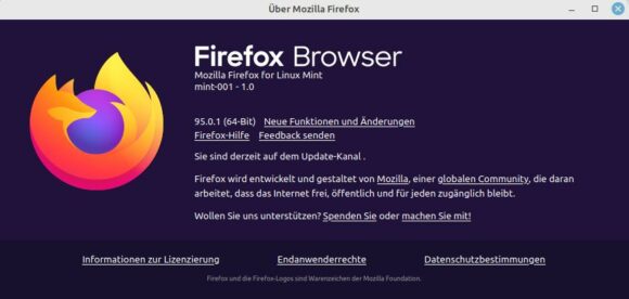 Firefox 95 unter Linux Mint 20.3