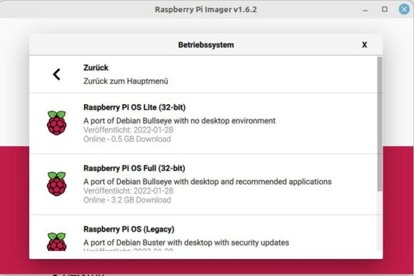 Raspberry Pi OS 2022-01-28 via Imager