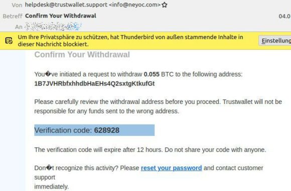 Phishing E-Mail will an meine Cryptos