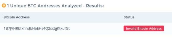 Ungültige Bitcoin-Adresse