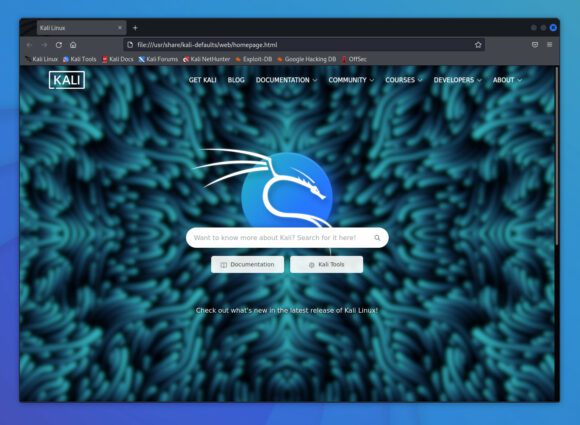 Neue Homepage für Firefox in Kali Linux 2022.1 (Quelle: kali.org)