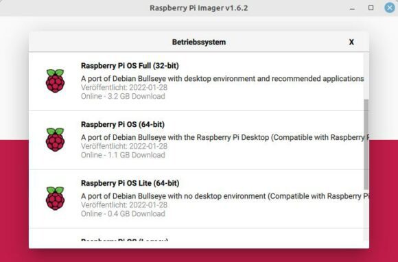 Raspberry Pi OS 64-Bit im Imager
