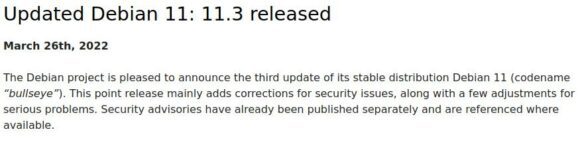 Debian 11.3 Bullseye ist veröffentlicht