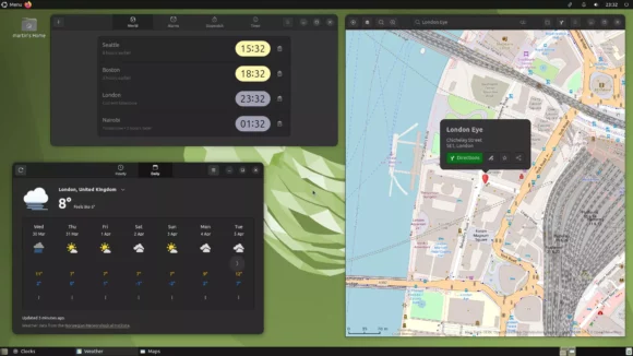 GNOME Clocks, Maps und Weather (Quelle: ubuntu-mate.org)