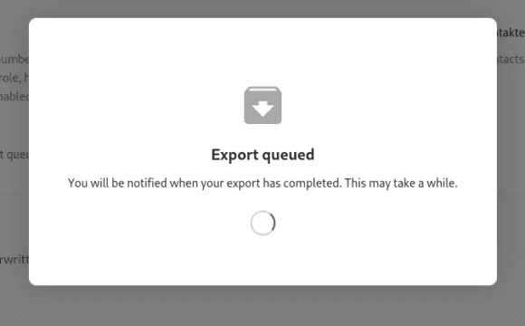 Der Export kann eine Weile dauern