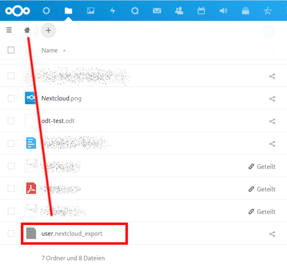 Nextcloud 24 speichert die Export-Datei im Hauptpfad