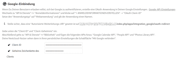 Google-Einbindung für Datenmigration