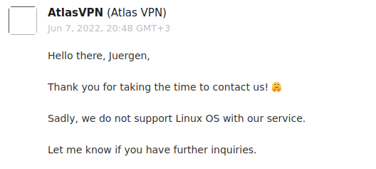 Atlas VPN unterstützt derzeit kein Linux