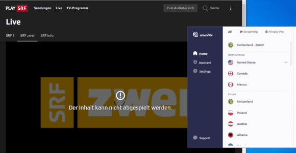 Das Geoblocking von SRF ist zu stark für Atlas VPN
