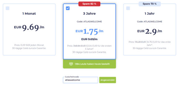 Atlas VPN ist extrem preiswert, vor allen Dingen das 3-Jahres-Abonnement