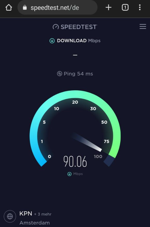 Atlas VPN kostenlos mit bis zu 90 MBit/s auf dem Server in den Niederlanden