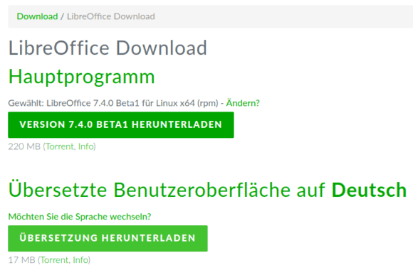 LibreOffice 7.4 Beta herunterladen