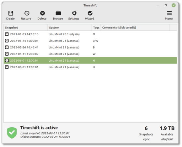 Timeshift als XApp (Quelle: linuxmint.com)