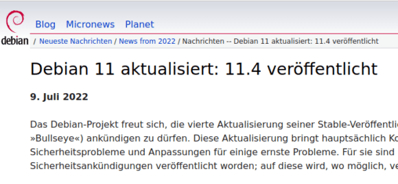 Debian 11.4 Bullseye ist verfügbar