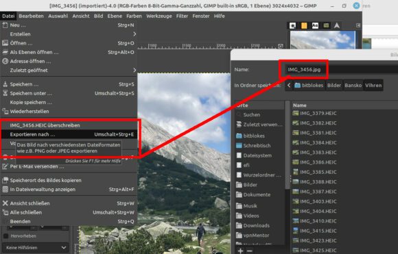 HEIC mit GIMP in JPG oder PNG umwandeln