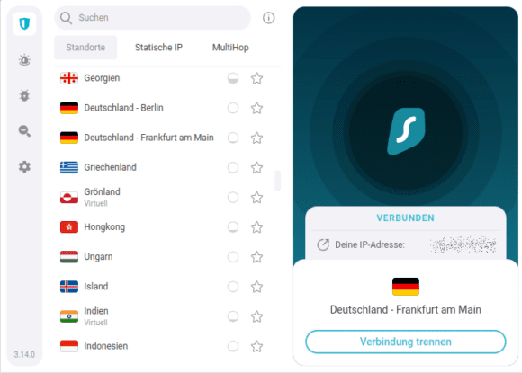 Surfshark bietet Server in Deutschland