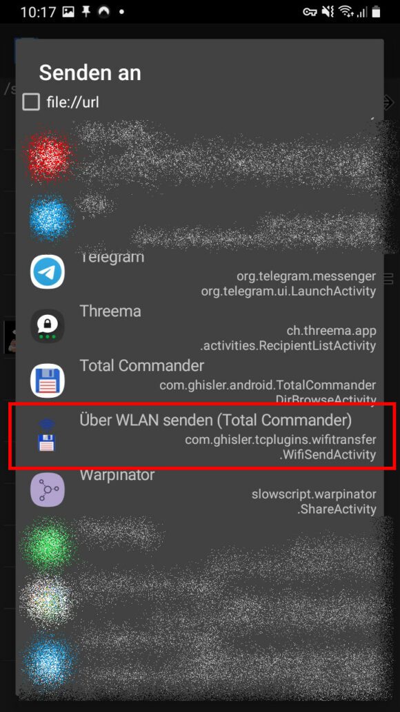 Über WLAN senden (Total Commander)